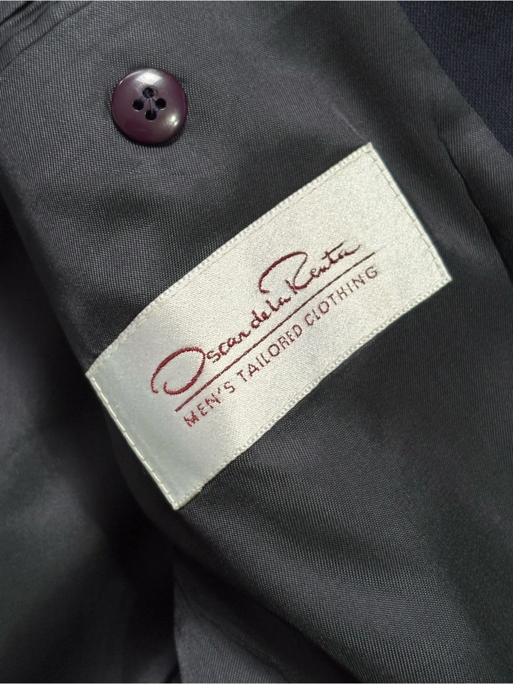 Vintage Oscar De La Renta Double-Breasted Men's Suit Blazer Size 46 Navy Blue
